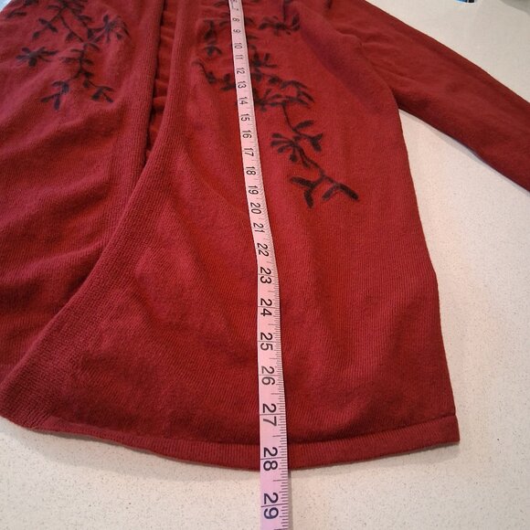 J.Jill Dark Red Floral Cashmere Blend Cardigan Women's Size M - Picture 14 of 15